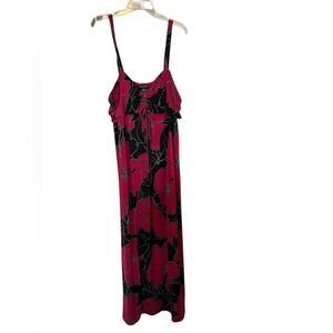 Ashley Stewart Red Black Large Floral Print Y2K Milkmaid Maxi Dress 18/20